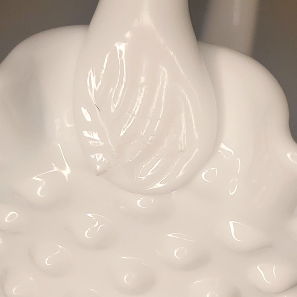 Fenton Hobnail Milk Glass Ruffle Bowl with Handle Simple Wedding Trinket Basket - Picture 5 of 5